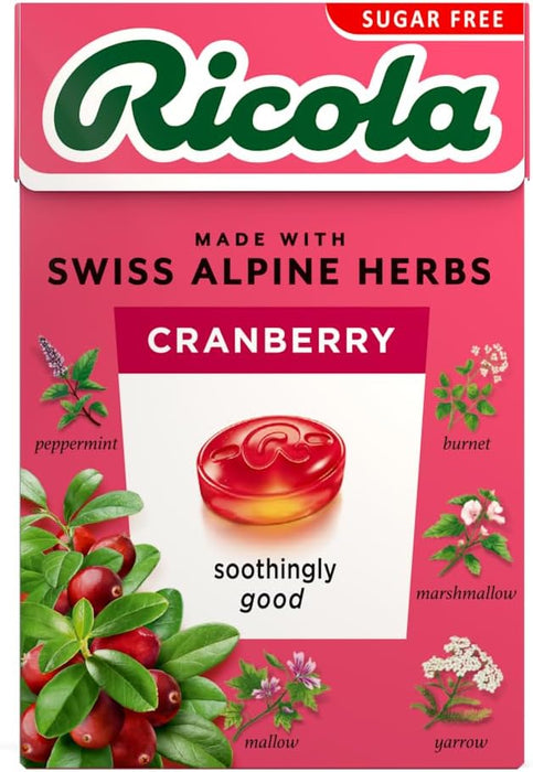 Ricola Cranberry Sugar Free Swiss Herbal Sweets, Herb Drops, Sweet Box 45g - Pack of 1