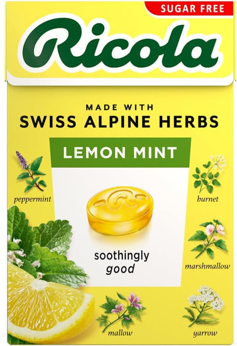 Ricola Lemon Mint Sugar Free Swiss Herbal Sweets, Herb Drops, Sweet Box 45g - Pack of 2