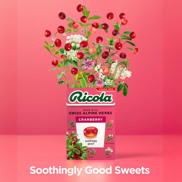 Ricola Cranberry Sugar Free Swiss Herbal Sweets, Herb Drops, Sweet Box 45g - Pack of 1