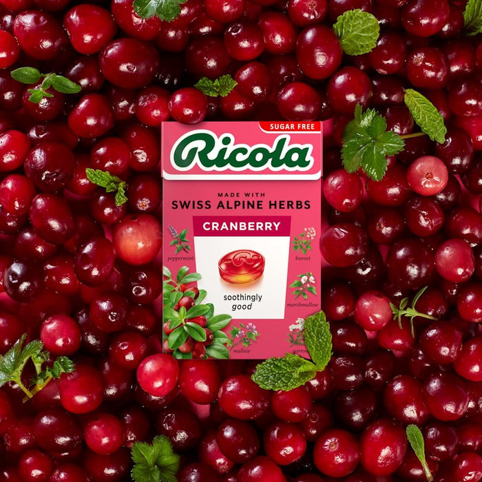 Ricola Cranberry Sugar Free Swiss Herbal Sweets, Herb Drops, Sweet Box 45g - Pack of 1