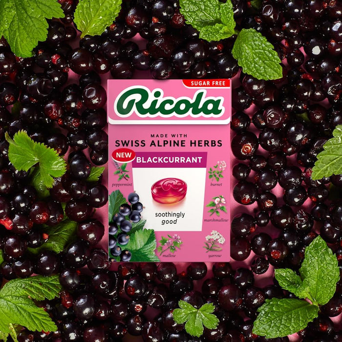 Ricola Blackcurrant Sugar Free Swiss Herbal Sweets, Herb Drops, Sweet Box 45g - Pack of 4