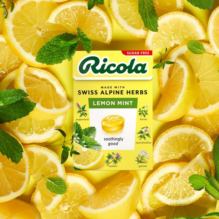 Ricola Lemon Mint Sugar Free Swiss Herbal Sweets, Herb Drops, Sweet Box 45g - Pack of 2